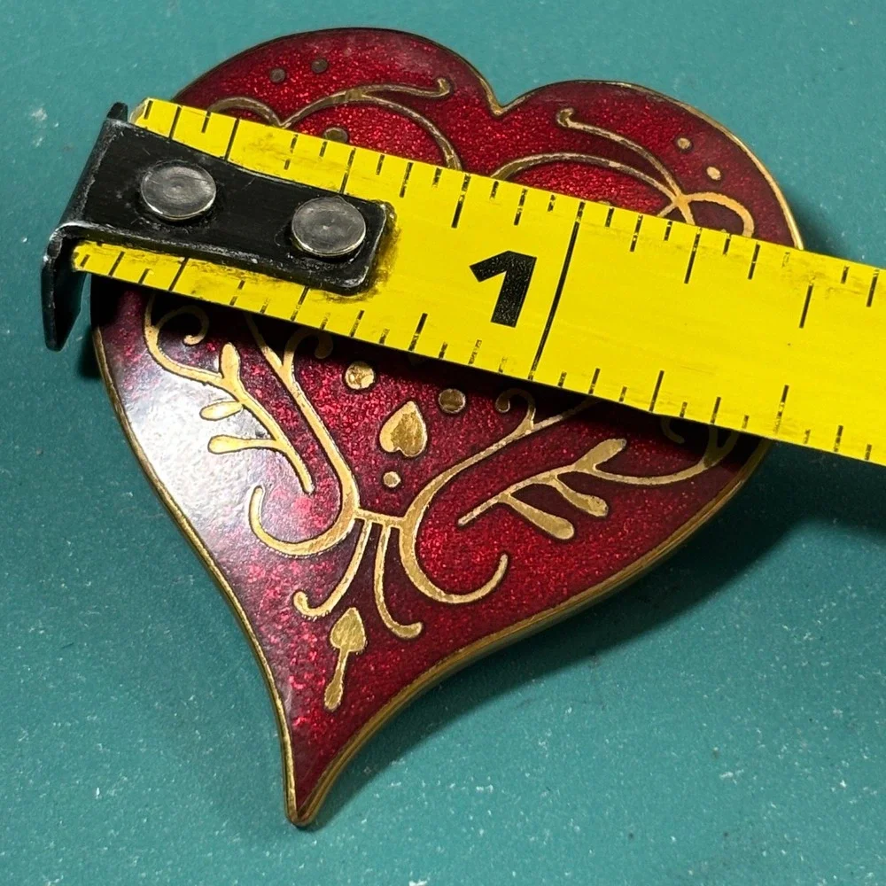 Vintage MMA Red Enamel Gold Filigree Heart Brooch Pin Shimmer‎ Ruby Valentine